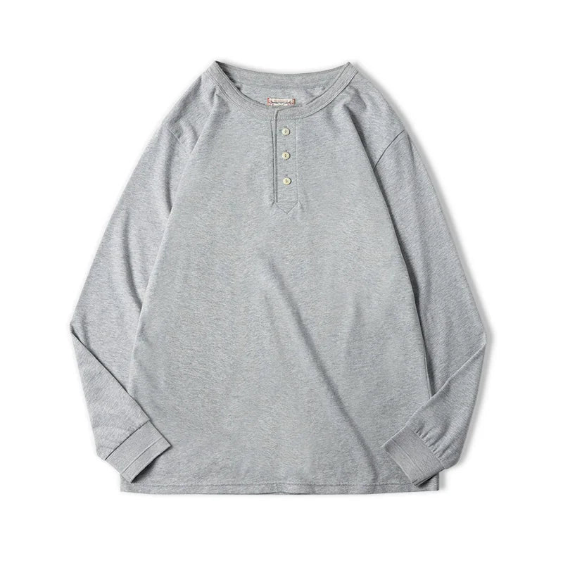 Alex Shogun Henley Long-Sleeve Tee - Alex Shogun Men's Henley Long Sleeve T-Shirt - Cotton, Ivory Buttons Alex Shogun Men's Clothes