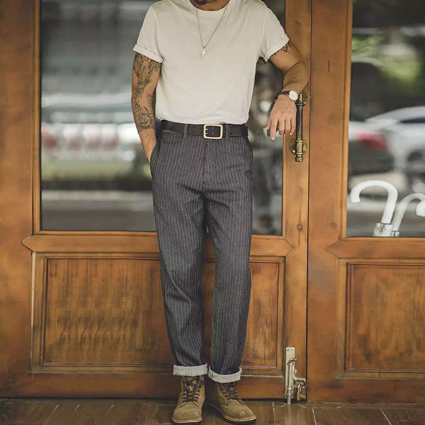 Alex Shogun Vintage Striped Jeans - Shop Striped Jeans Men: Retro Dark Grey & Grey Vintage Styles Alex Shogun Men's Clothes