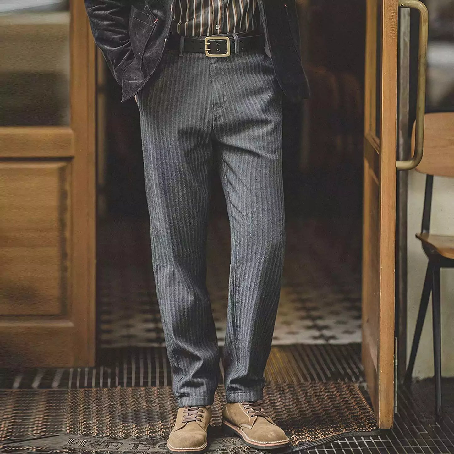Alex Shogun Vintage Striped Jeans - Shop Striped Jeans Men: Retro Dark Grey & Grey Vintage Styles Alex Shogun Men's Clothes