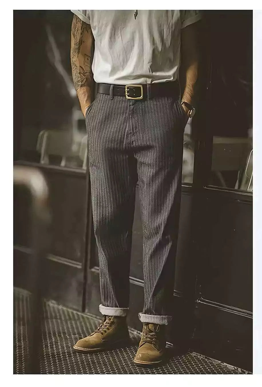Alex Shogun Vintage Striped Jeans - Shop Striped Jeans Men: Retro Dark Grey & Grey Vintage Styles Alex Shogun Men's Clothes
