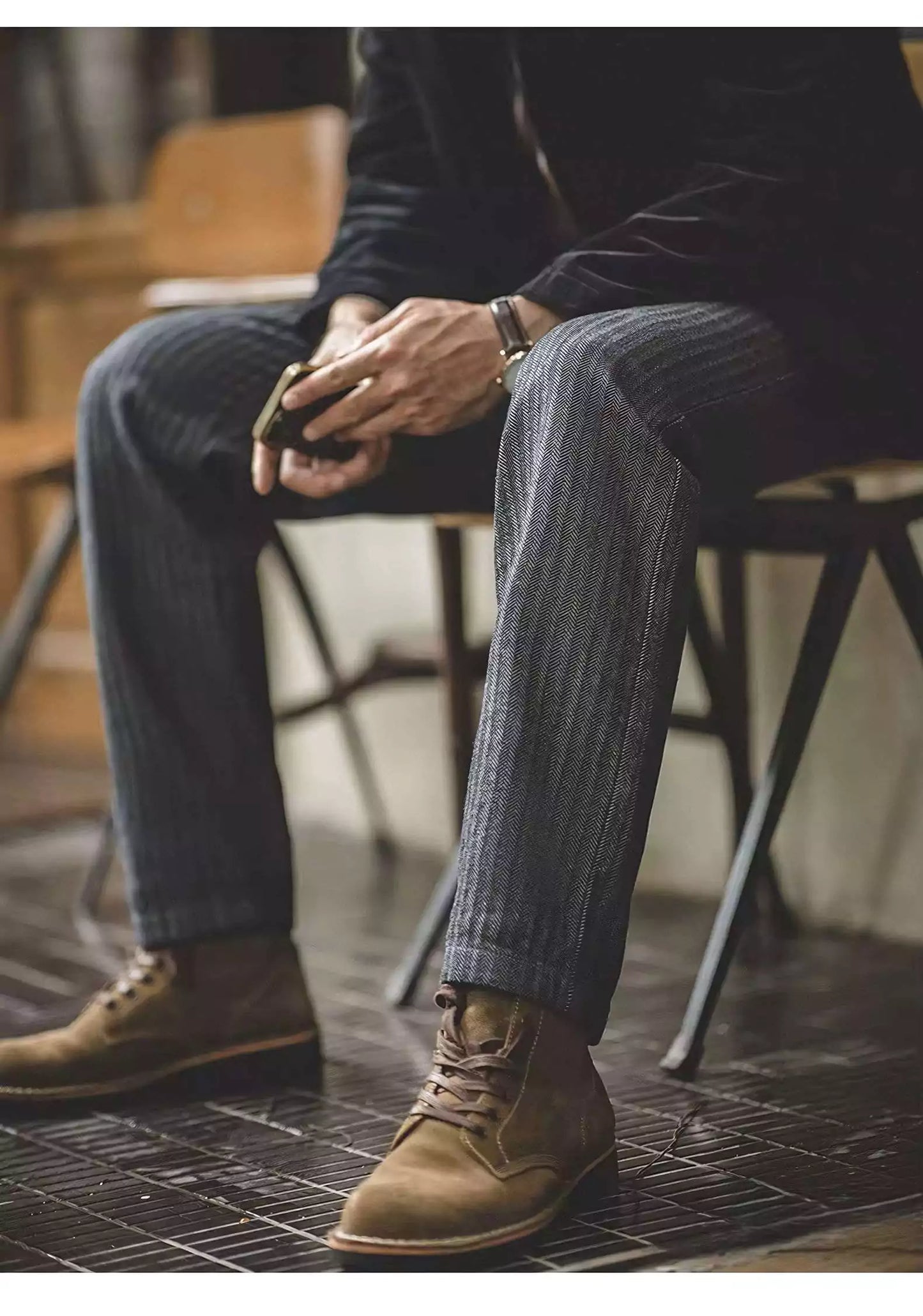 Alex Shogun Vintage Striped Jeans - Shop Striped Jeans Men: Retro Dark Grey & Grey Vintage Styles Alex Shogun Men's Clothes