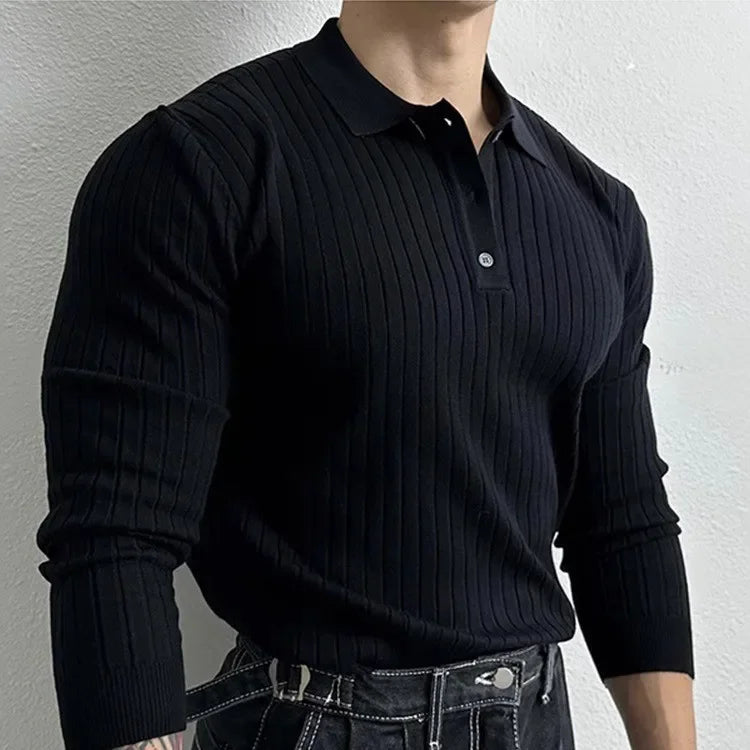 Jacquard Long-Sleeve Polo-Shirt - Men's Jacquard Long-Sleeve Polo-Shirt : Masculine & Confident Style Alex Shogun Men's Clothes