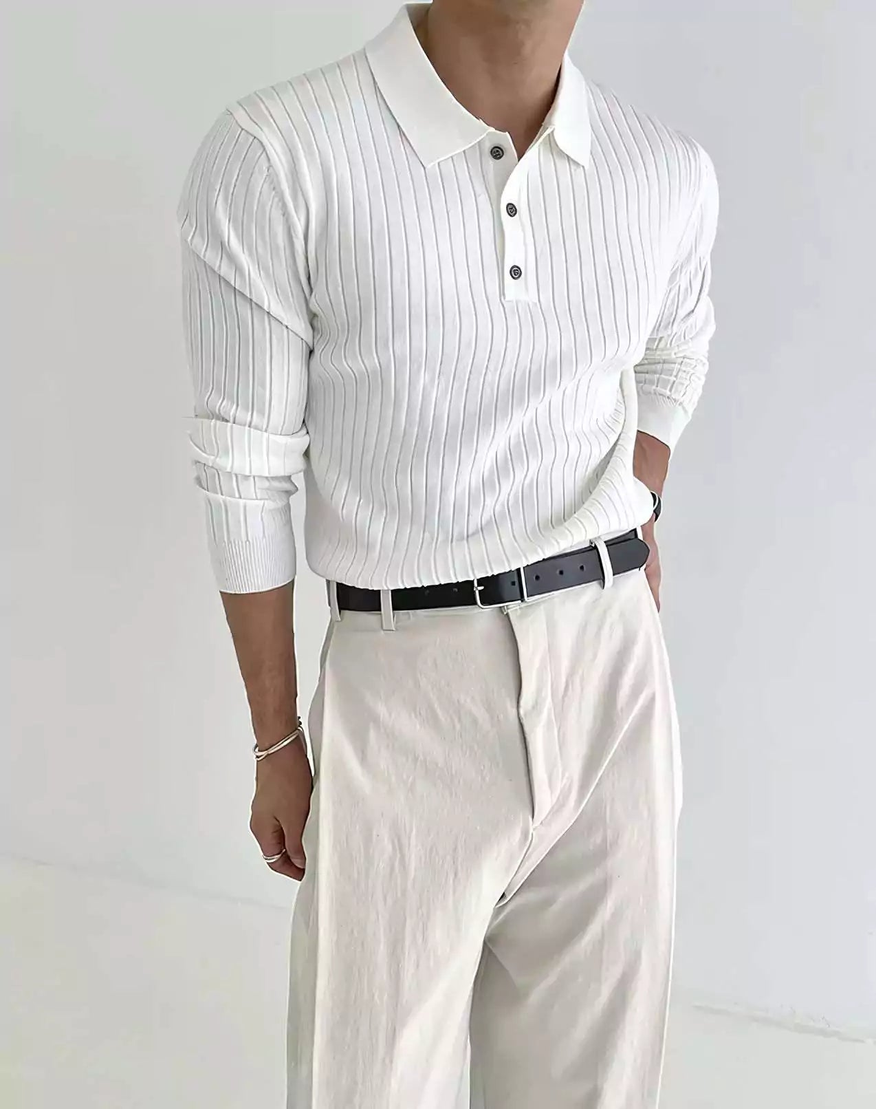 Jacquard Long-Sleeve Polo-Shirt - Men's Jacquard Long-Sleeve Polo-Shirt : Masculine & Confident Style Alex Shogun Men's Clothes