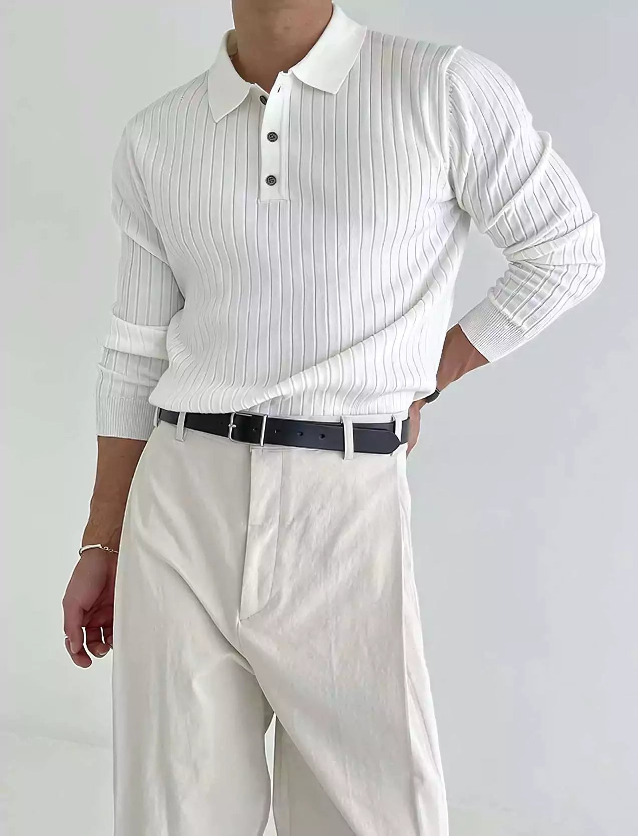 Jacquard Long-Sleeve Polo-Shirt - Men's Jacquard Long-Sleeve Polo-Shirt : Masculine & Confident Style Alex Shogun Men's Clothes