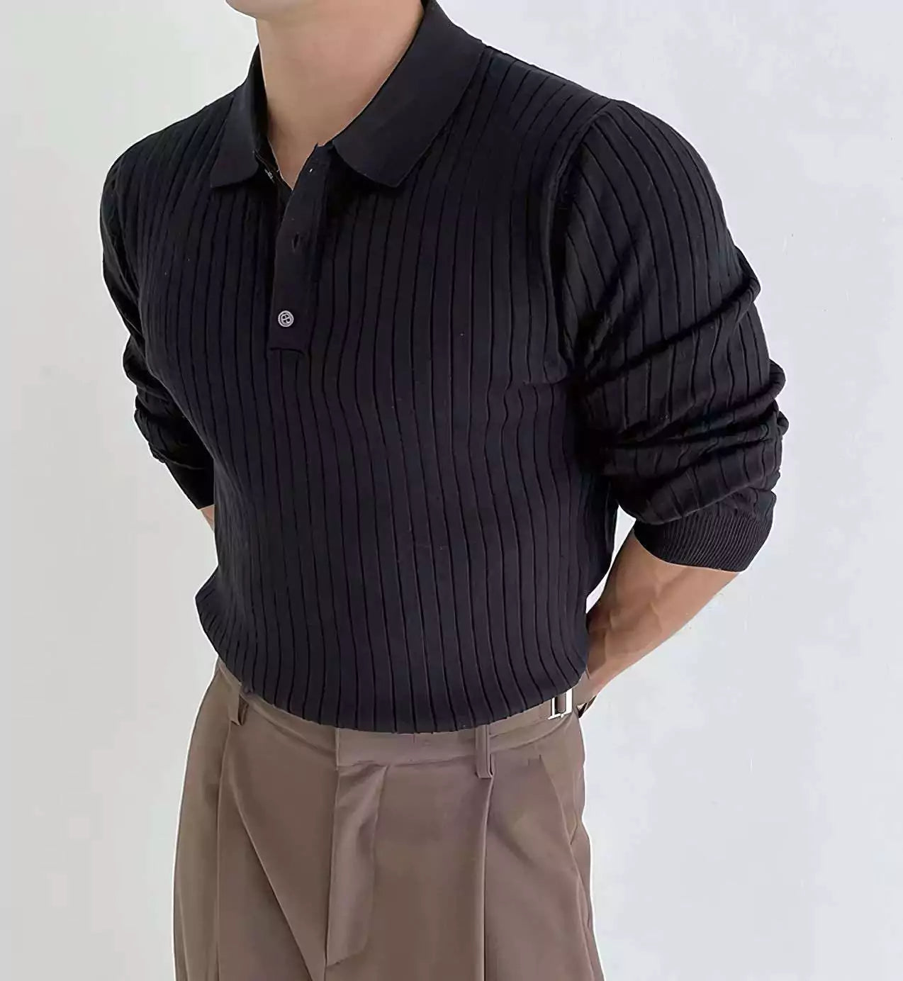 Jacquard Long-Sleeve Polo-Shirt - Men's Jacquard Long-Sleeve Polo-Shirt : Masculine & Confident Style Alex Shogun Men's Clothes