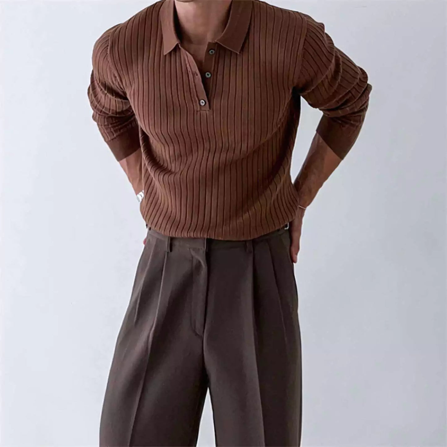 Jacquard Long-Sleeve Polo-Shirt - Men's Jacquard Long-Sleeve Polo-Shirt : Masculine & Confident Style Alex Shogun Men's Clothes