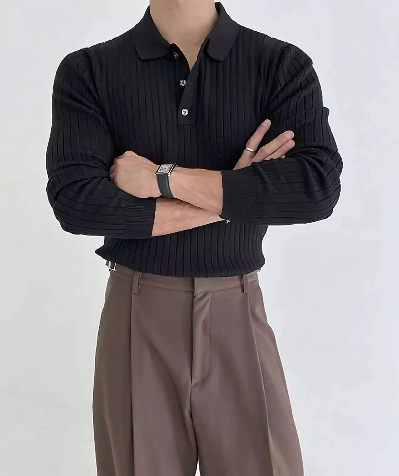 Jacquard Long-Sleeve Polo-Shirt - Men's Jacquard Long-Sleeve Polo-Shirt : Masculine & Confident Style Alex Shogun Men's Clothes