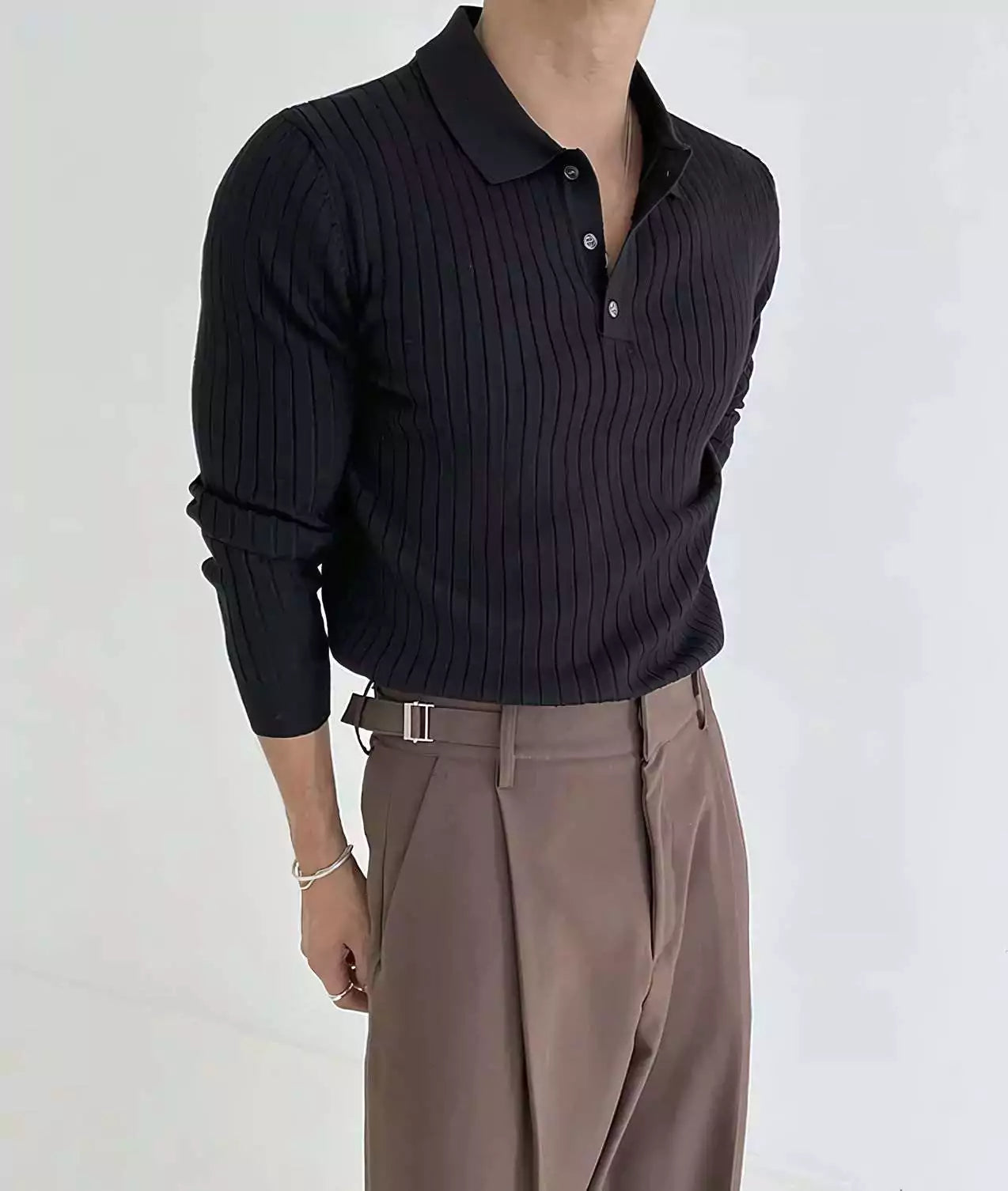 Jacquard Long-Sleeve Polo-Shirt - Men's Jacquard Long-Sleeve Polo-Shirt : Masculine & Confident Style Alex Shogun Men's Clothes