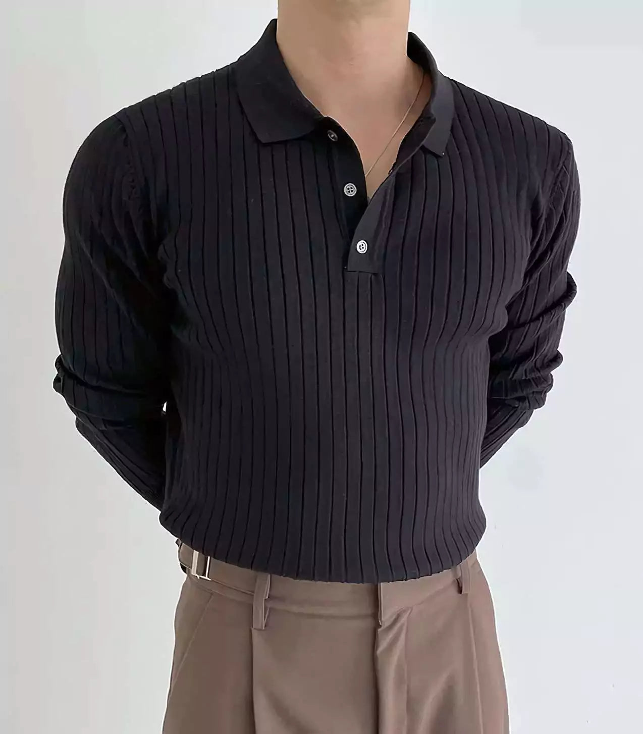 Jacquard Long-Sleeve Polo-Shirt - Men's Jacquard Long-Sleeve Polo-Shirt : Masculine & Confident Style Alex Shogun Men's Clothes