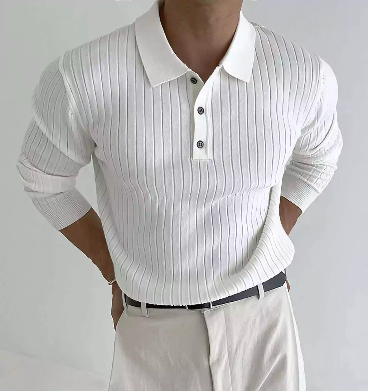 Jacquard Long-Sleeve Polo-Shirt - Men's Jacquard Long-Sleeve Polo-Shirt : Masculine & Confident Style Alex Shogun Men's Clothes