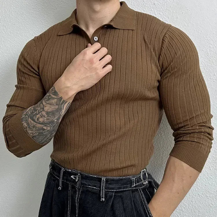 Jacquard Long-Sleeve Polo-Shirt - Men's Jacquard Long-Sleeve Polo-Shirt : Masculine & Confident Style Alex Shogun Men's Clothes