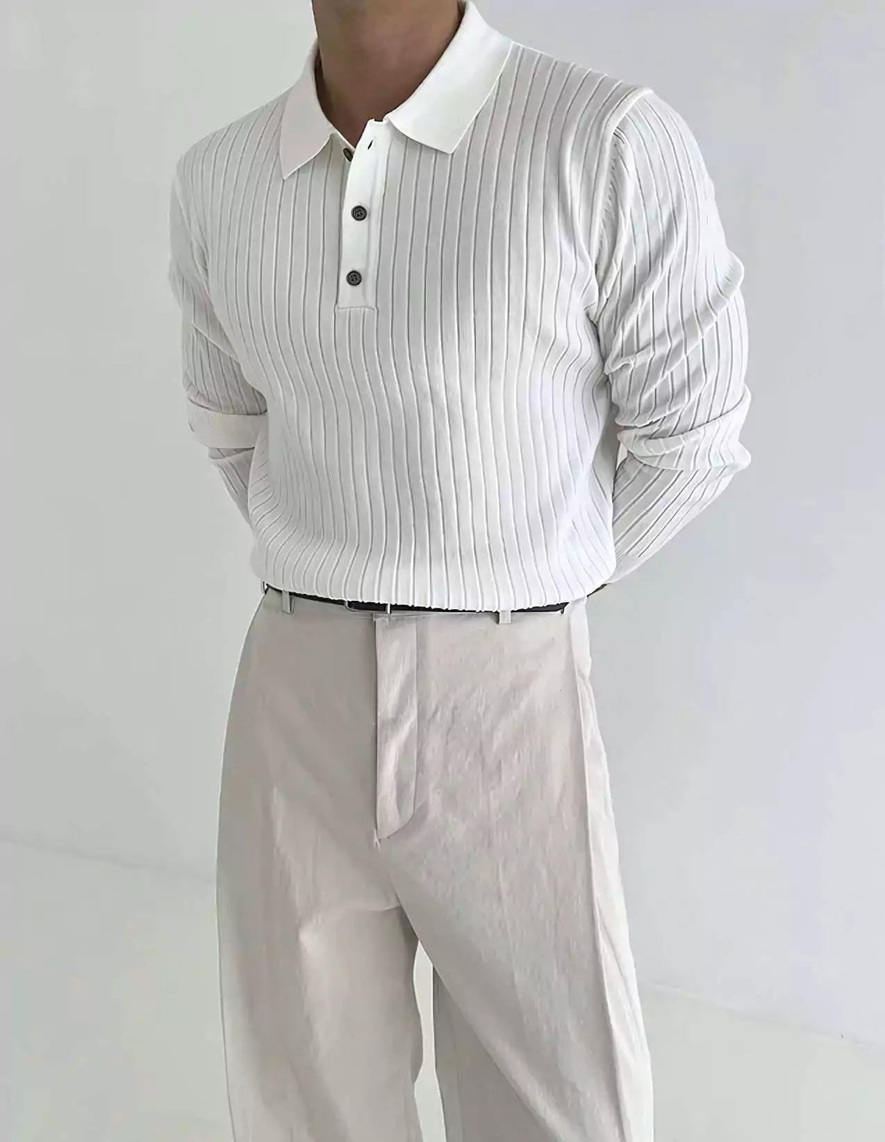 Jacquard Long-Sleeve Polo-Shirt - Men's Jacquard Long-Sleeve Polo-Shirt : Masculine & Confident Style Alex Shogun Men's Clothes