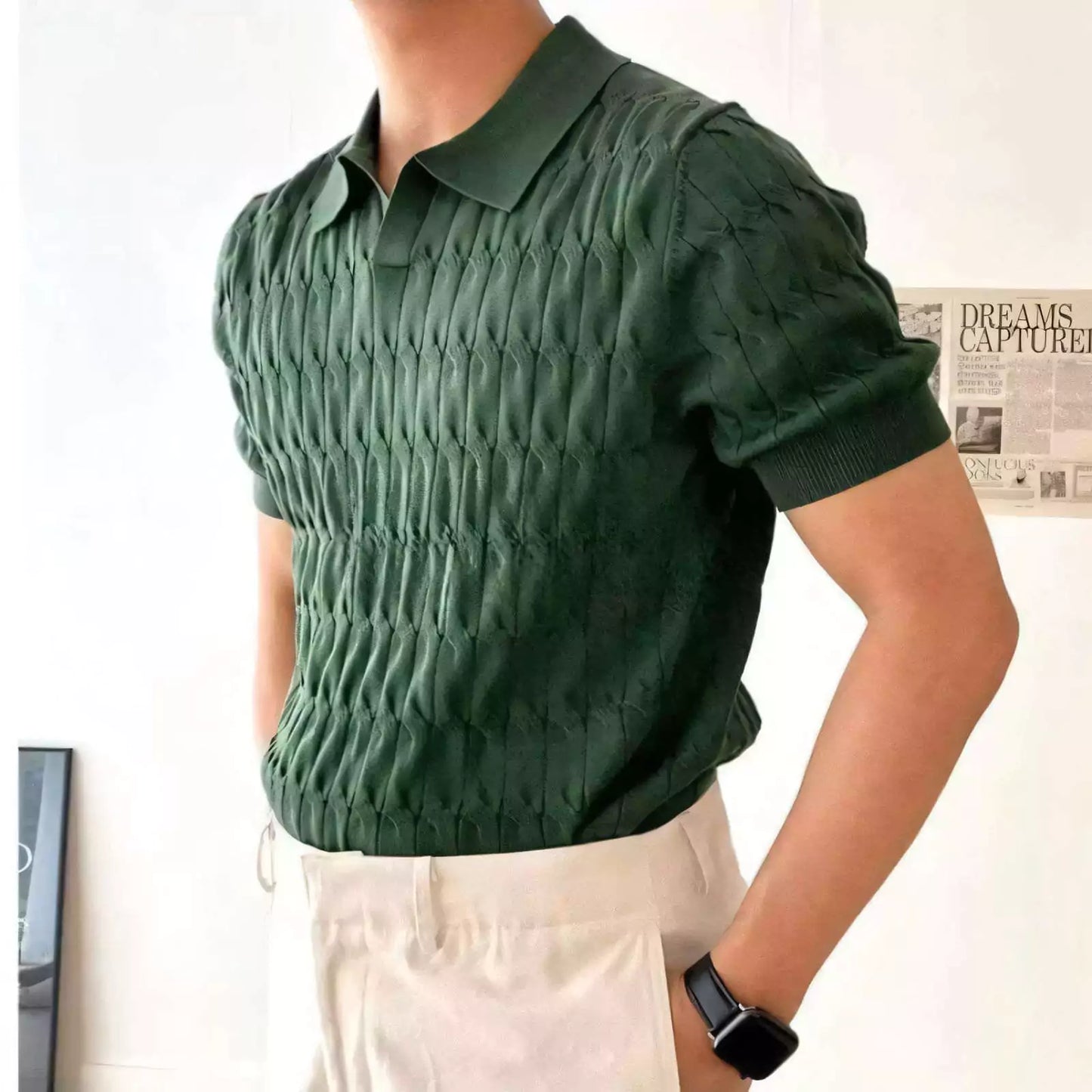 Knitted Jacquard Polo Shirt - Men's Slim Fit Polo Shirt - Knitted Jacquard, Breathable Alex Shogun Men's Clothes
