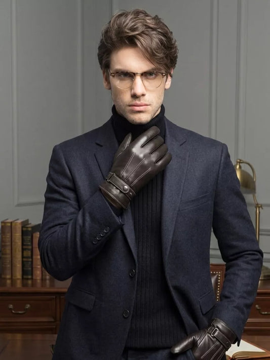 Leather Short Gloves - Men's Leather Gloves | Dark Touchscreen Winter Gloves | Alex Shogun Alex Shogun Men's Clothes