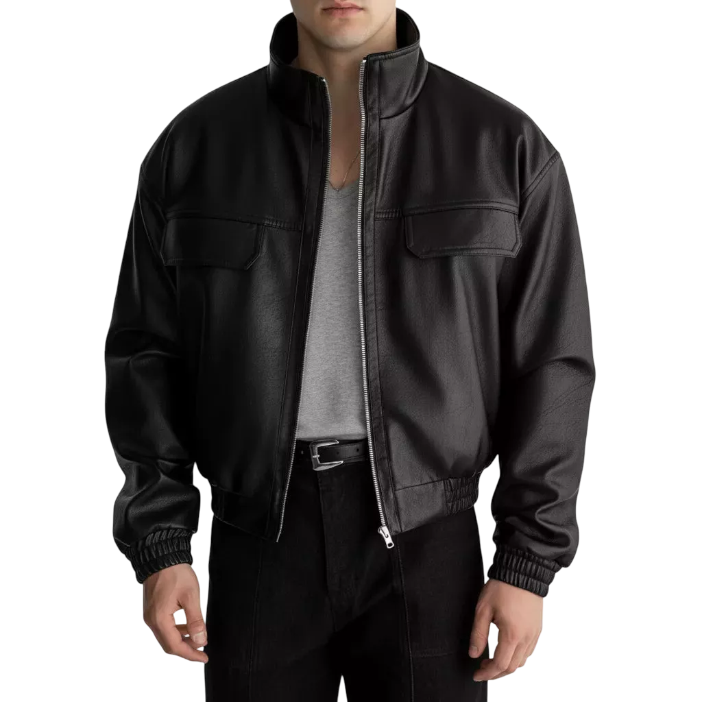 Men's Leather Bomber Jacket | Stand Collar, Urban & Versatile