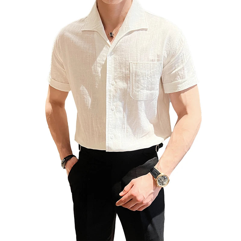 The Riviera Arc-Collar Short-Sleeve Shirt - The Riviera Arc-Collar Short-Sleeve Shirt Alex Shogun Men's Clothes