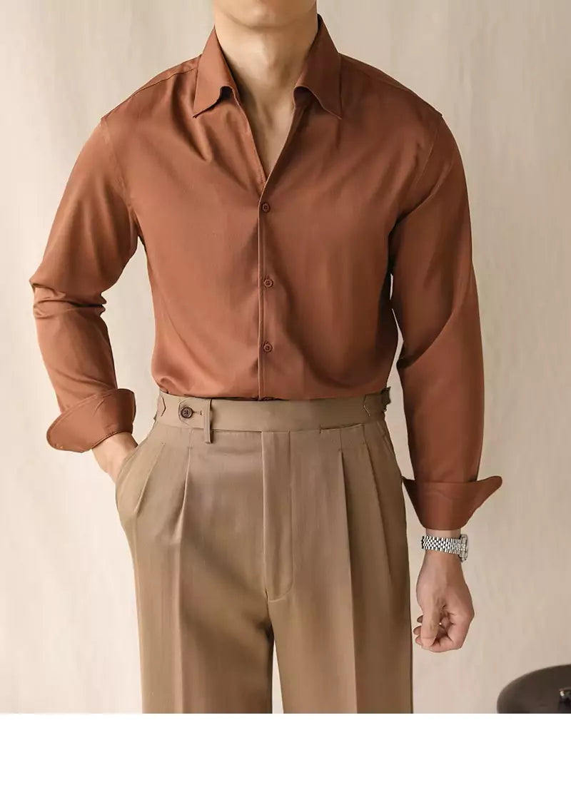 The Luxe Drape Broadcloth Shirt - The Luxe Drape Broadcloth Shirt Alex Shogun Men's Clothes