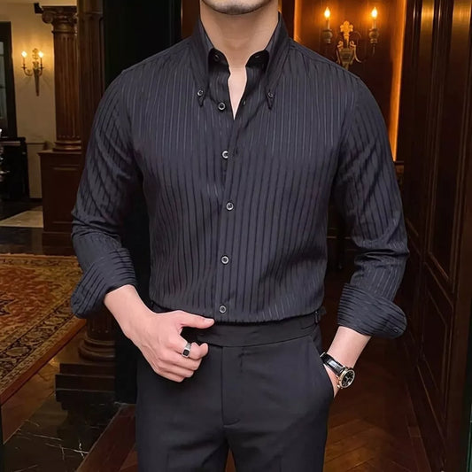 The Beaumont – Striped Shirt - Men's Striped Shirt | Pointed Collar Masculine Style | Alex Shogun Alex Shogun Men's Clothes
