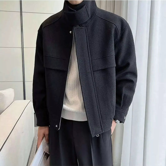 The Elite Stand Collar Woolen Jacket - The Elite Stand Collar Woolen Jacket Alex Shogun Men's Clothes