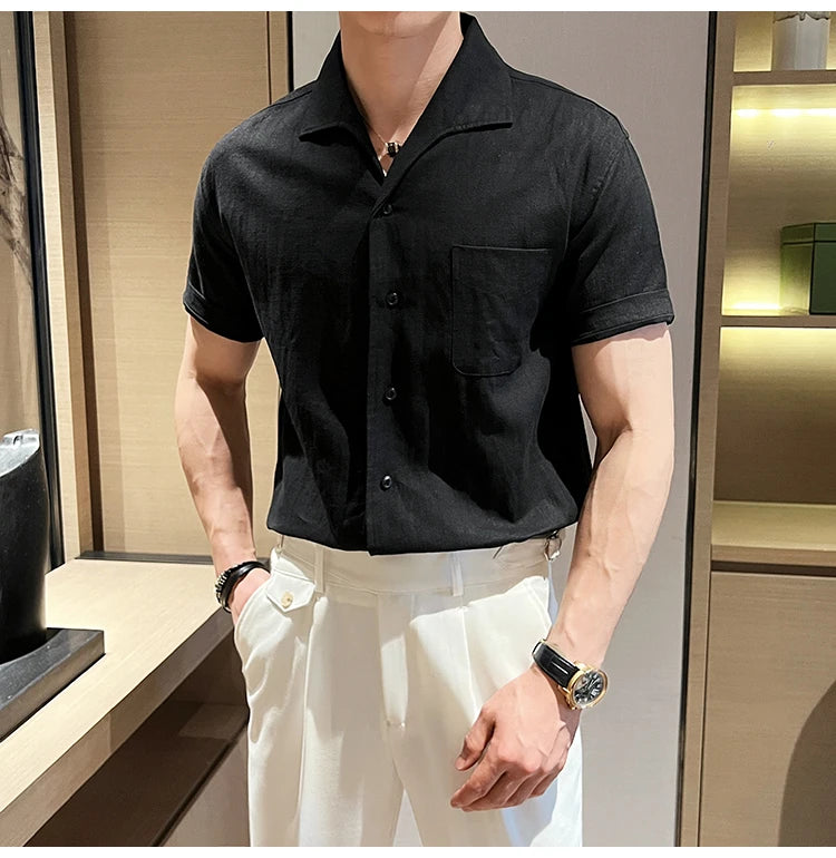 The Riviera Arc-Collar Short-Sleeve Shirt - The Riviera Arc-Collar Short-Sleeve Shirt | Mens Linen Button Up Alex Shogun Men's Clothes