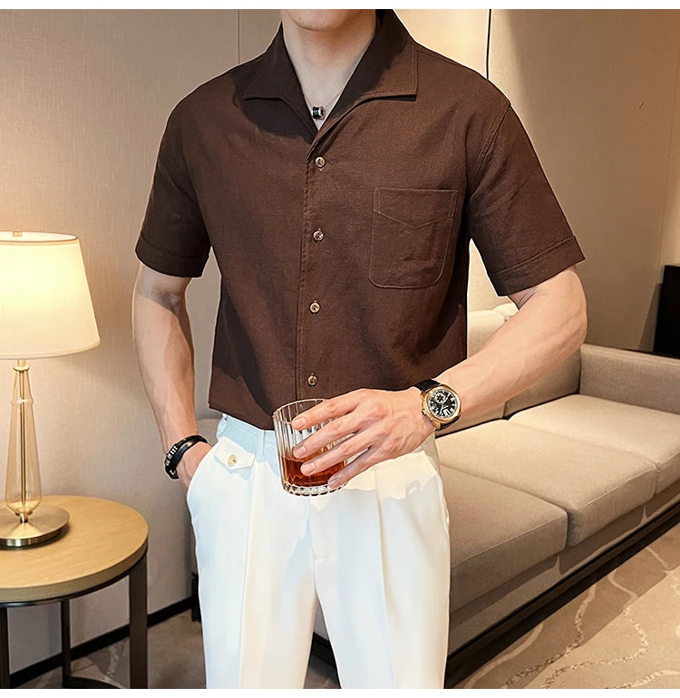 The Riviera Arc-Collar Short-Sleeve Shirt - The Riviera Arc-Collar Short-Sleeve Shirt | Mens Linen Button Up Alex Shogun Men's Clothes