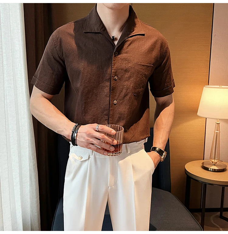 The Riviera Arc-Collar Short-Sleeve Shirt - The Riviera Arc-Collar Short-Sleeve Shirt | Mens Linen Button Up Alex Shogun Men's Clothes