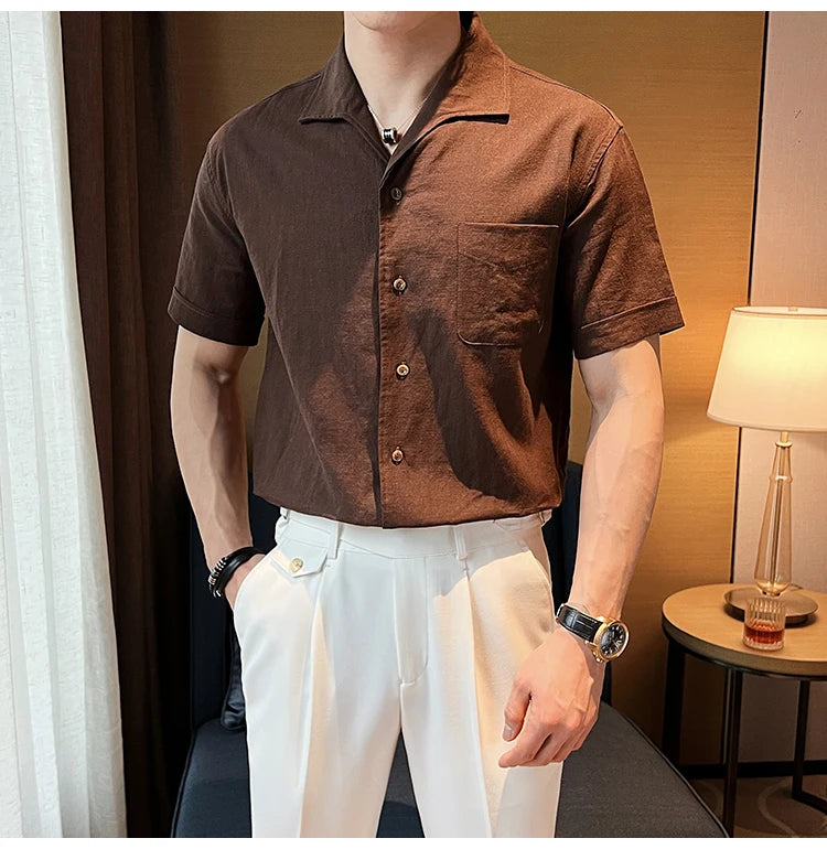 The Riviera Arc-Collar Short-Sleeve Shirt - The Riviera Arc-Collar Short-Sleeve Shirt | Mens Linen Button Up Alex Shogun Men's Clothes