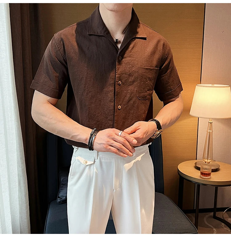 The Riviera Arc-Collar Short-Sleeve Shirt - The Riviera Arc-Collar Short-Sleeve Shirt | Mens Linen Button Up Alex Shogun Men's Clothes