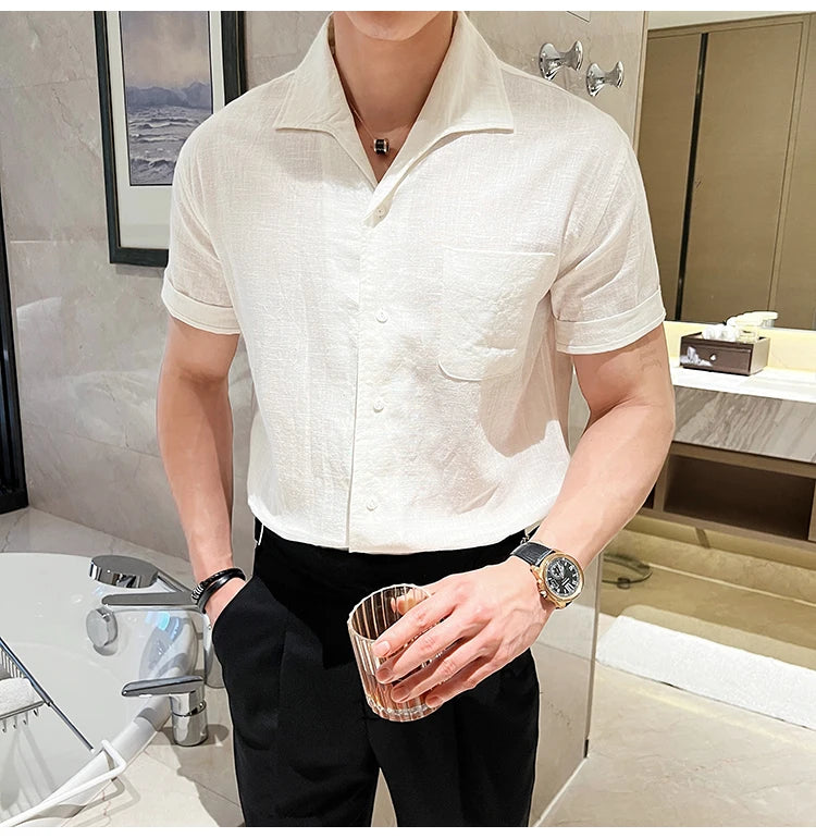 The Riviera Arc-Collar Short-Sleeve Shirt - The Riviera Arc-Collar Short-Sleeve Shirt | Mens Linen Button Up Alex Shogun Men's Clothes