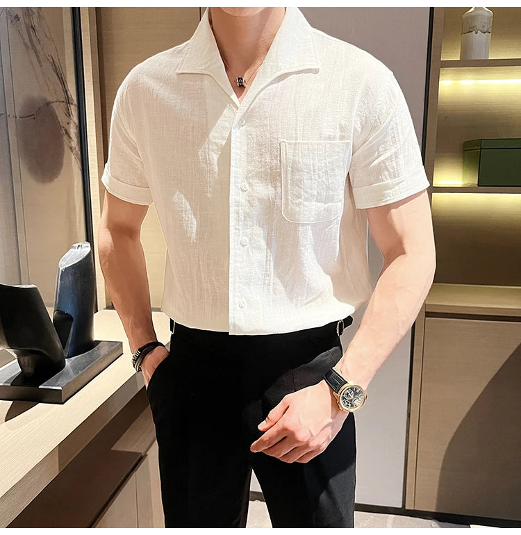 The Riviera Arc-Collar Short-Sleeve Shirt - The Riviera Arc-Collar Short-Sleeve Shirt | Mens Linen Button Up Alex Shogun Men's Clothes