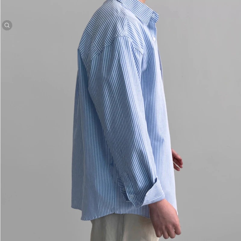 The Osaka Chill Striped Shirt - Oversized Striped Shirt – Blue & White Button Down Alex Shogun Men's Clothes