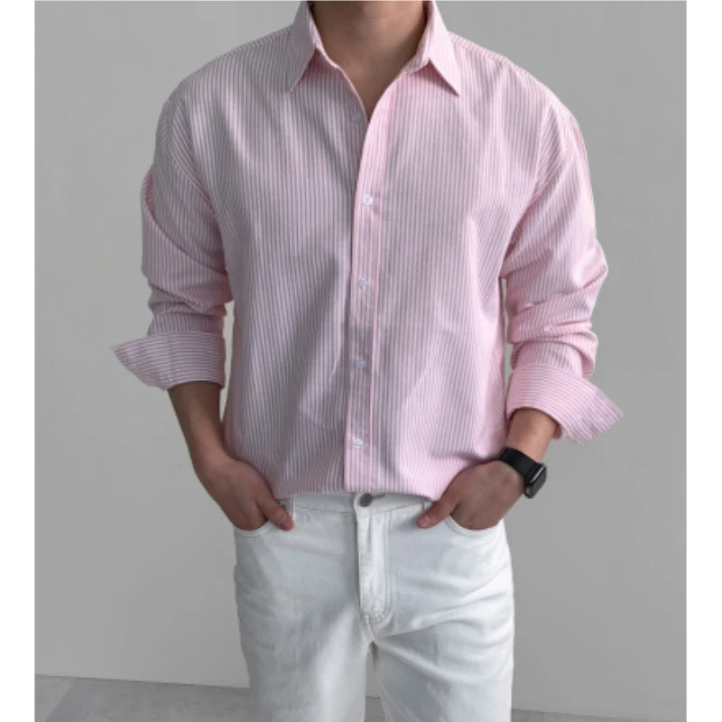 The Osaka Chill Striped Shirt - Oversized Striped Shirt – Blue & White Button Down Alex Shogun Men's Clothes