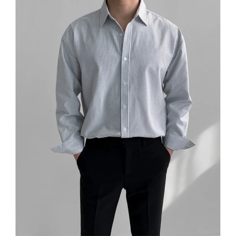 The Osaka Chill Striped Shirt - Oversized Striped Shirt – Blue & White Button Down Alex Shogun Men's Clothes