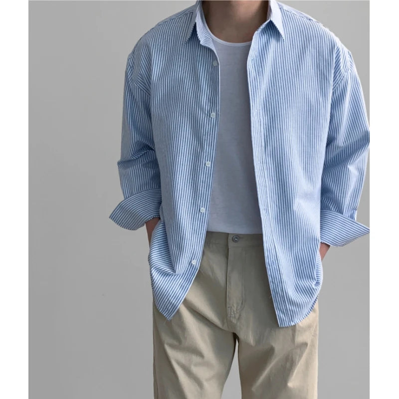 The Osaka Chill Striped Shirt - Oversized Striped Shirt – Blue & White Button Down Alex Shogun Men's Clothes