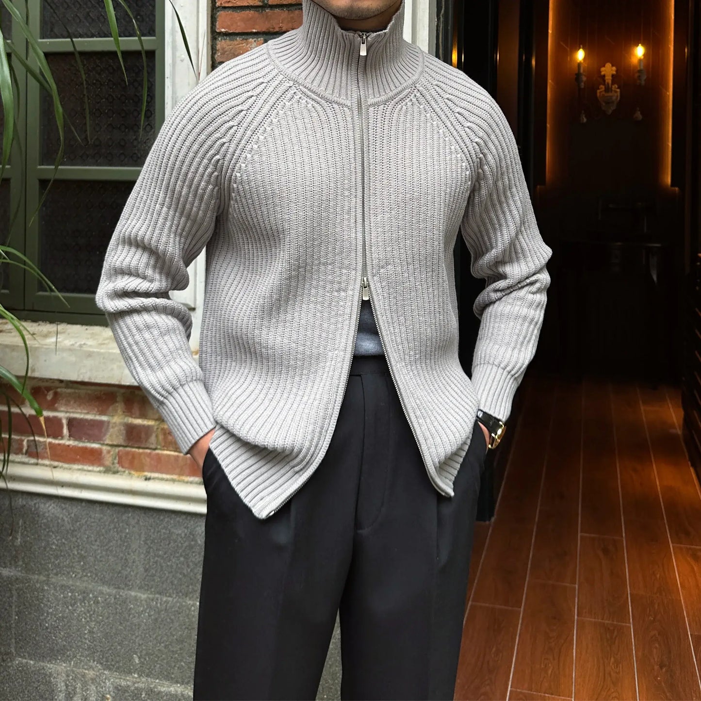 Vintage Luxe Ribbed Knit Jacket - Vintage Luxe Ribbed Knit Jacket | Men's Autumn & Winter Knitwear Alex Shogun Men's Clothes