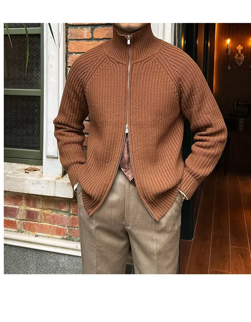 Vintage Luxe Ribbed Knit Jacket - Vintage Luxe Ribbed Knit Jacket | Men's Autumn & Winter Knitwear Alex Shogun Men's Clothes