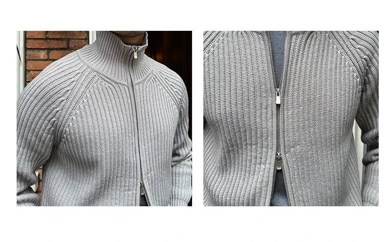 Vintage Luxe Ribbed Knit Jacket - Vintage Luxe Ribbed Knit Jacket | Men's Autumn & Winter Knitwear Alex Shogun Men's Clothes
