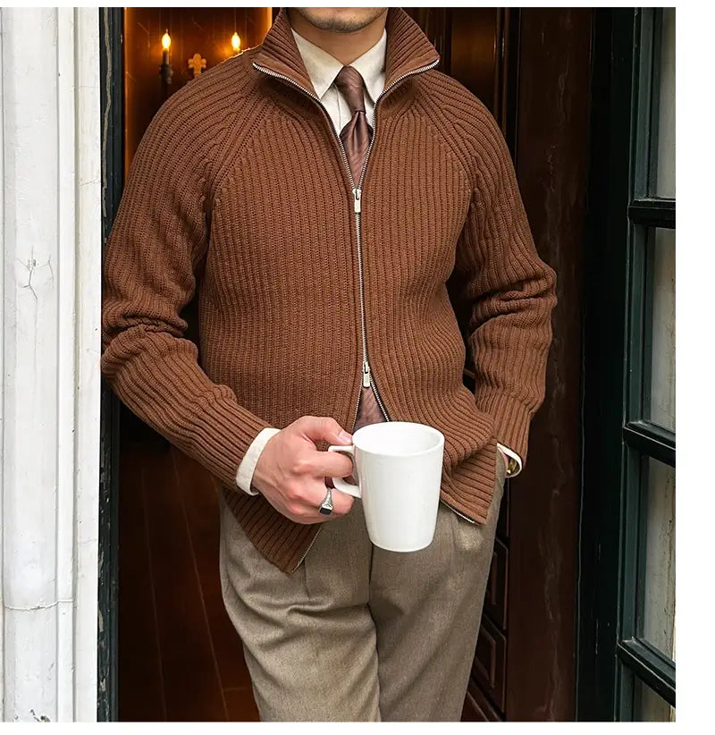 Vintage Luxe Ribbed Knit Jacket - Vintage Luxe Ribbed Knit Jacket | Men's Autumn & Winter Knitwear Alex Shogun Men's Clothes