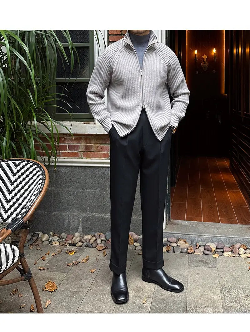 Vintage Luxe Ribbed Knit Jacket - Vintage Luxe Ribbed Knit Jacket | Men's Autumn & Winter Knitwear Alex Shogun Men's Clothes