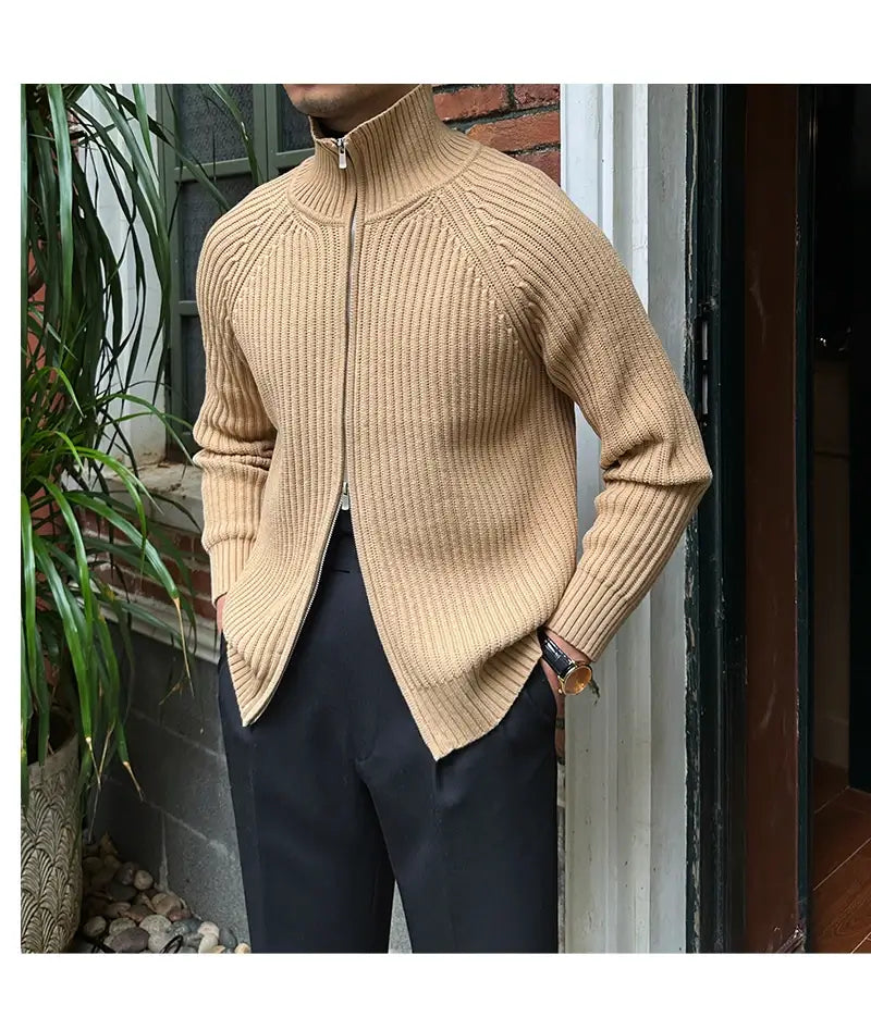 Vintage Luxe Ribbed Knit Jacket - Vintage Luxe Ribbed Knit Jacket | Men's Autumn & Winter Knitwear Alex Shogun Men's Clothes