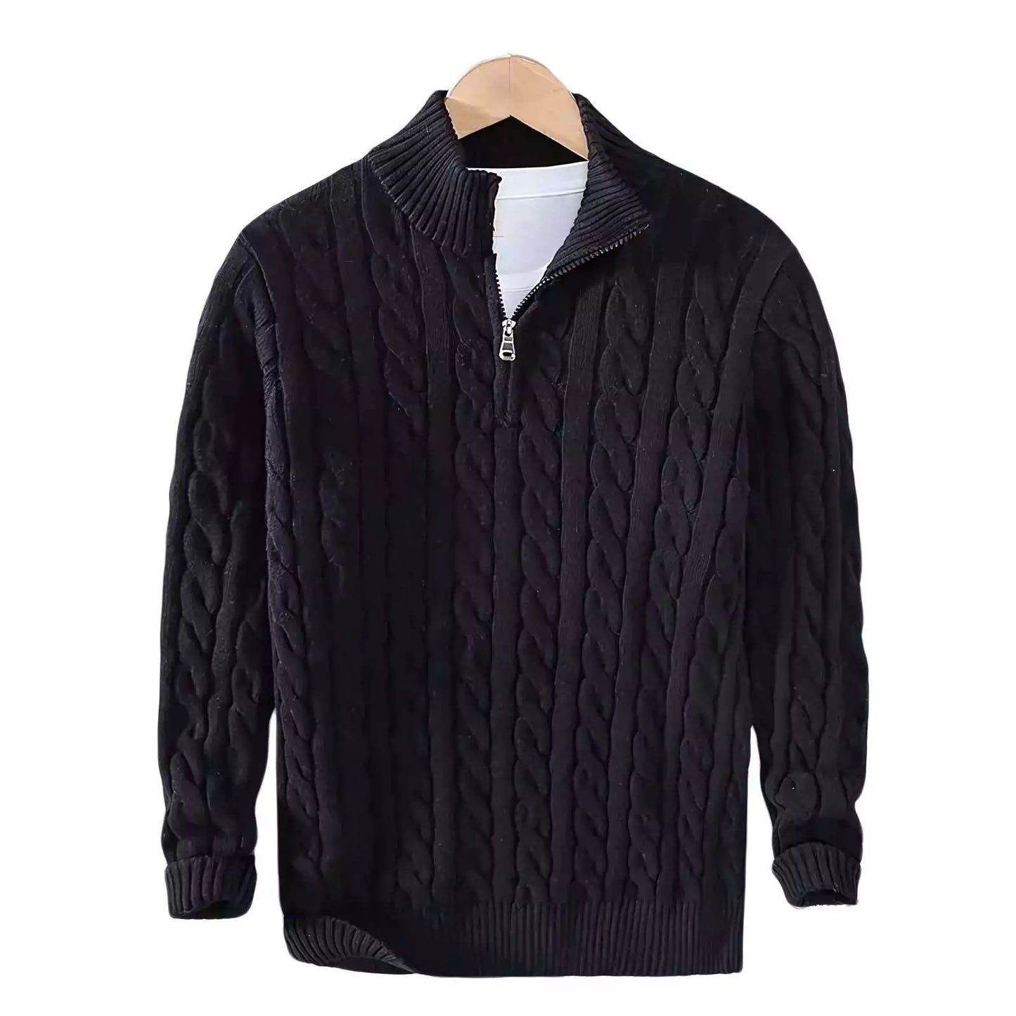 Zip-Neck Cotton Crew Sweater - Cozy Cable Knit Quarter Zip Sweater | Elevate Your Fall Style Alex Shogun Men's Clothes