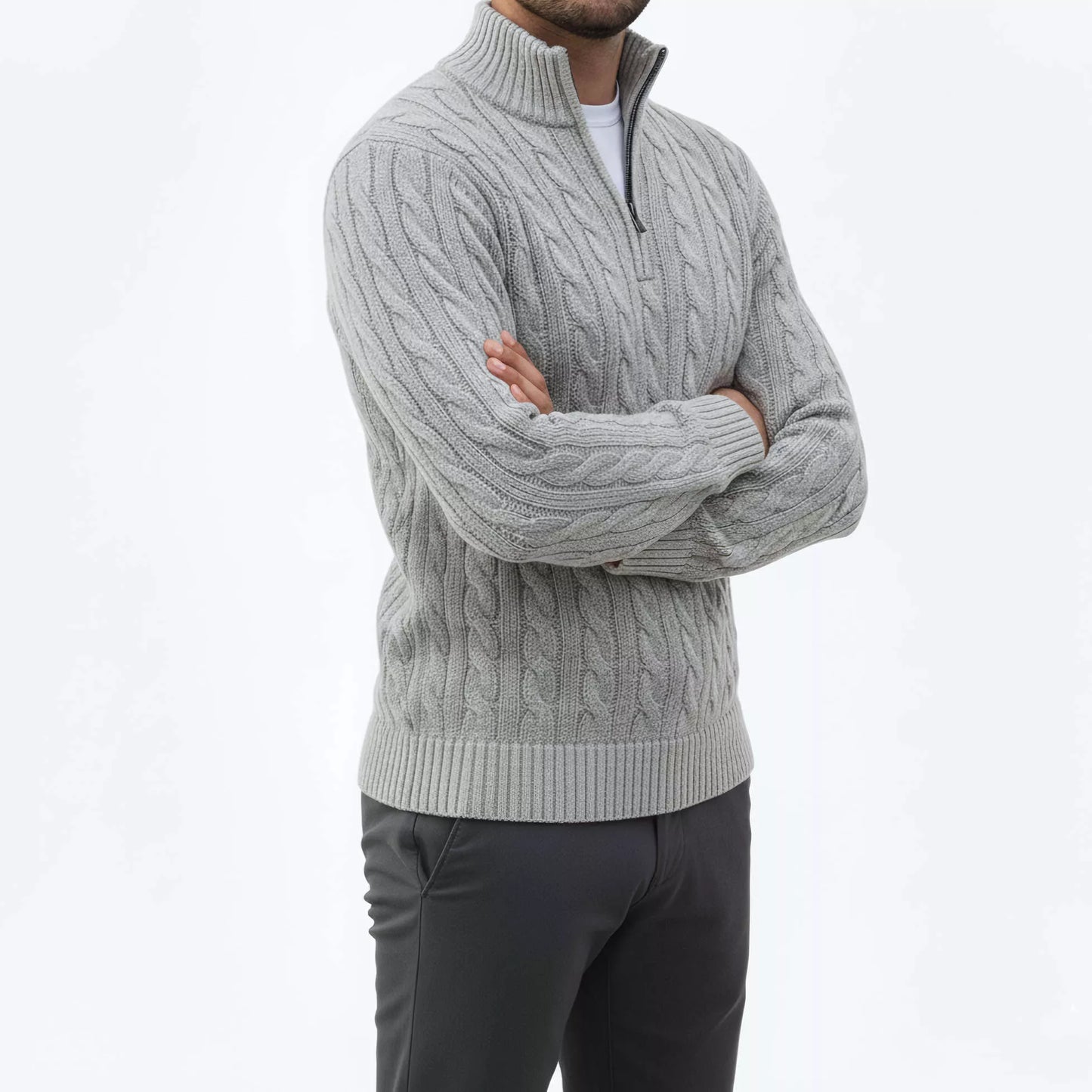 Cable Knit Quarter-Zip Sweater - Cable Knit Quarter-Zip Sweater Alex Shogun Men's Clothes