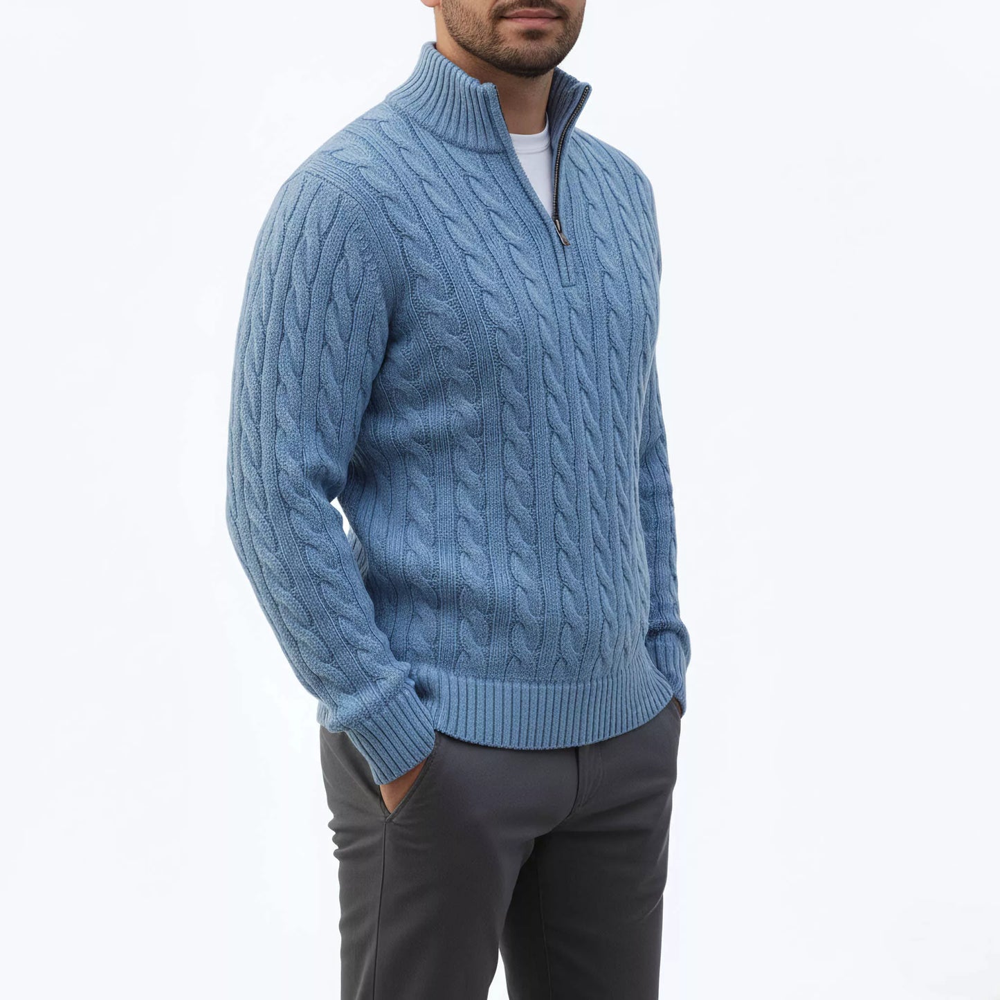 Cable Knit Quarter-Zip Sweater - Cable Knit Quarter-Zip Sweater Alex Shogun Men's Clothes
