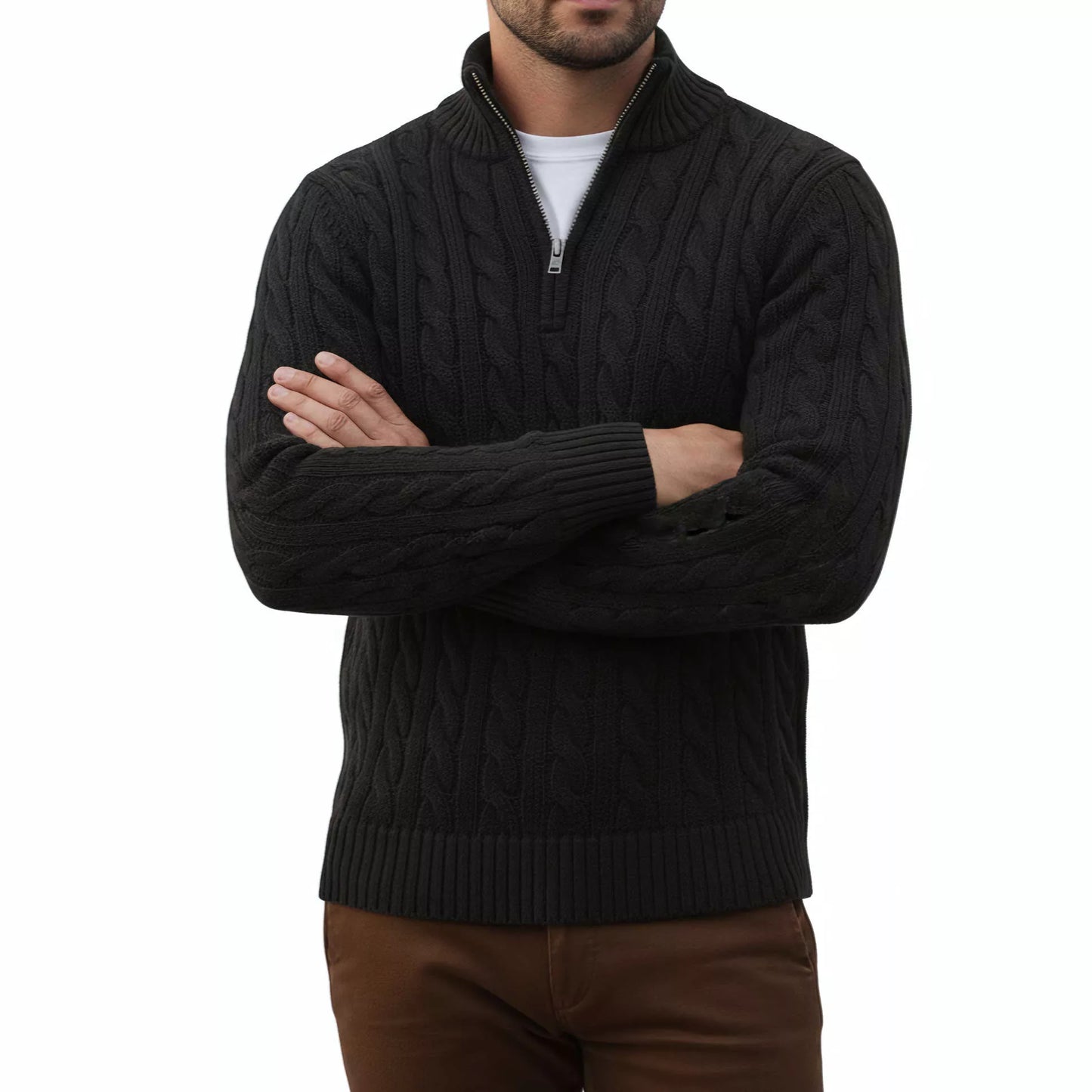 Cable Knit Quarter-Zip Sweater - Cable Knit Quarter-Zip Sweater Alex Shogun Men's Clothes