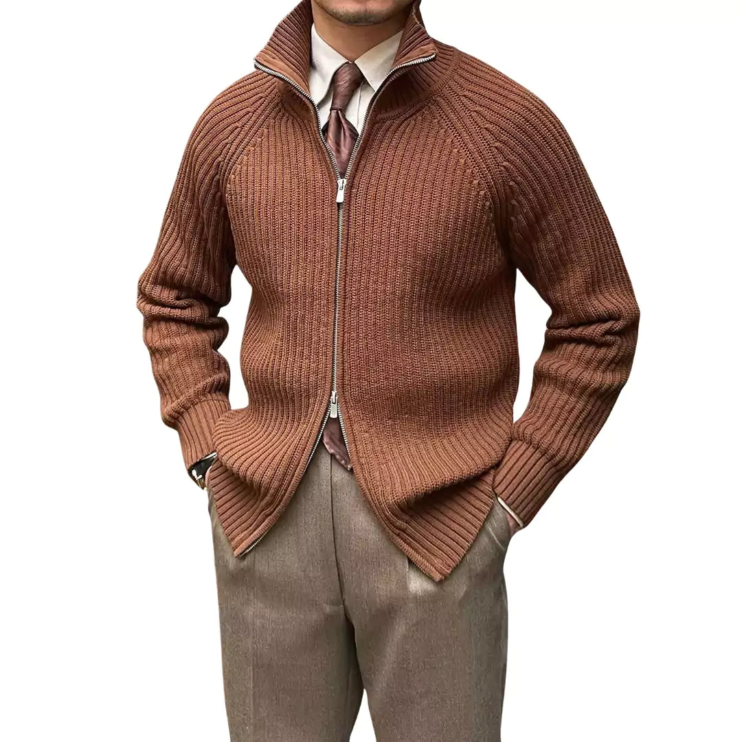 Vintage Luxe Ribbed Knit Jacket - Warm & Stylish Bomber