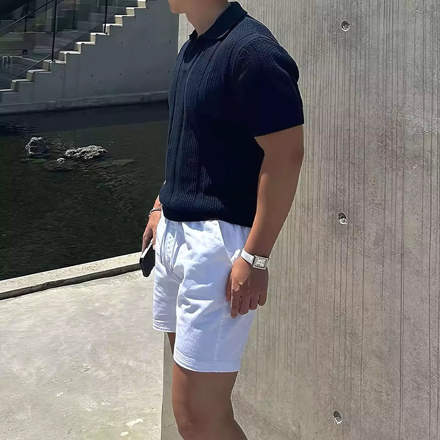 Vintage Hollow Out Knit Polo Shirt - High-Quality Men's Vintage Knit Polo Shirt - Comfortable & Breathable Alex Shogun Men's Clothes