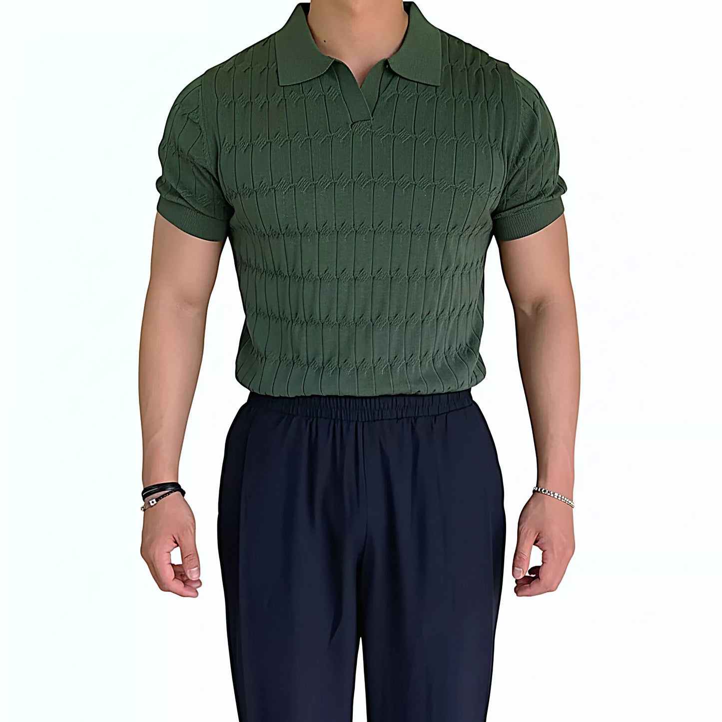 Knitted Jacquard Polo Shirt - Knitted Jacquard Polo Shirt Alex Shogun Men's Clothes