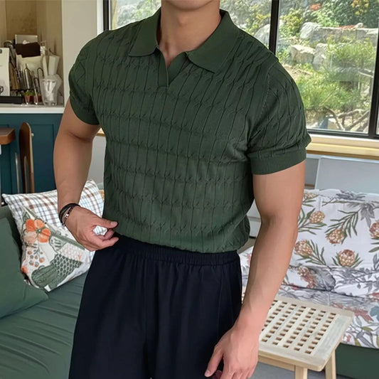 Knitted Jacquard Polo Shirt - Knitted Jacquard Polo Shirt Alex Shogun Men's Clothes