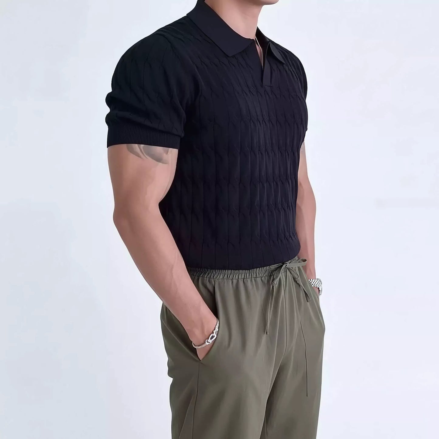 Knitted Jacquard Polo Shirt - Knitted Jacquard Polo Shirt Alex Shogun Men's Clothes