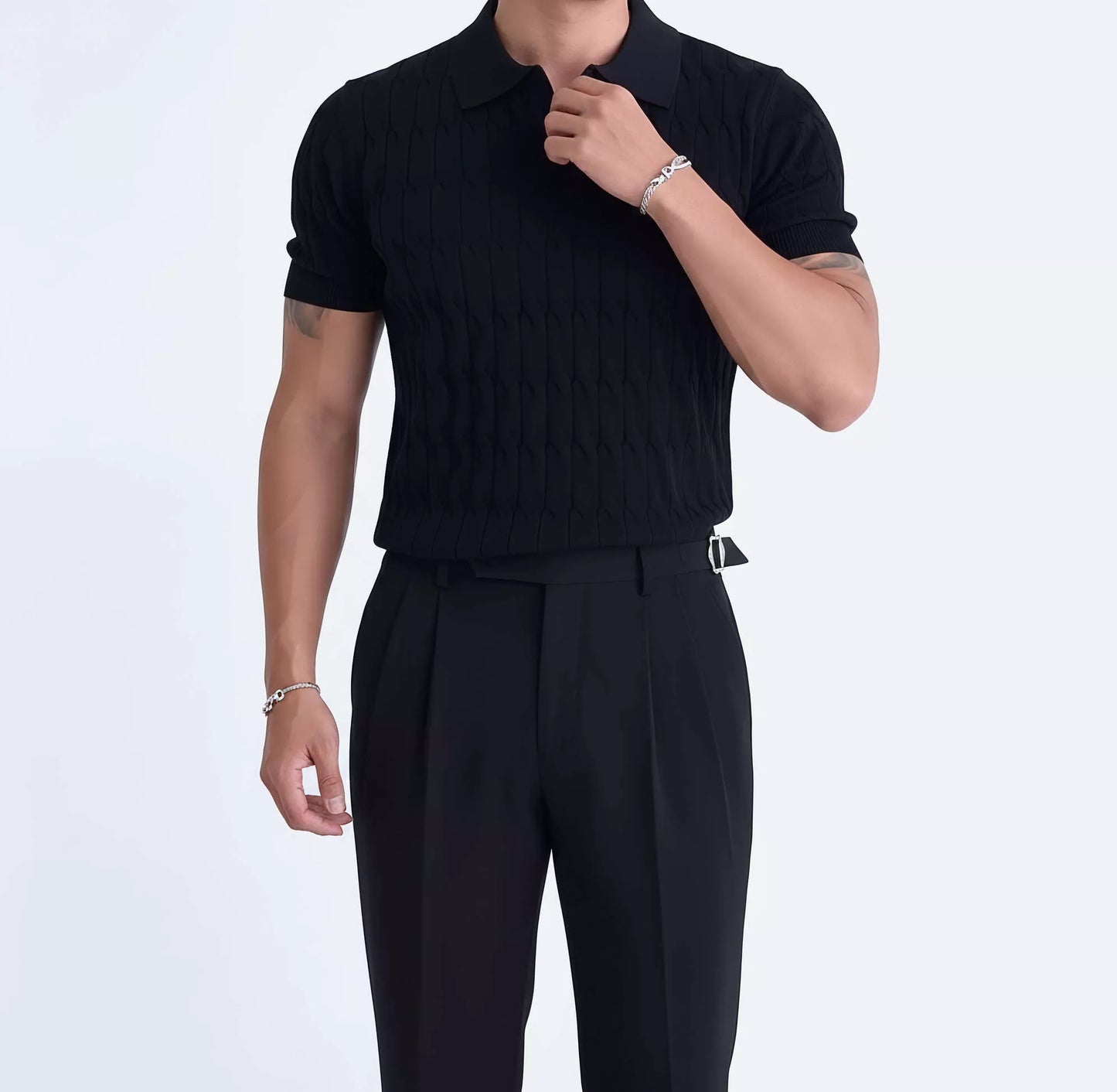Knitted Jacquard Polo Shirt - Knitted Jacquard Polo Shirt Alex Shogun Men's Clothes